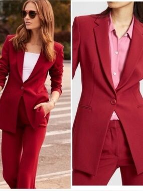 Theory Power Jacket Admiral Crepe 
One-Button
Raspberry Red Blazer
